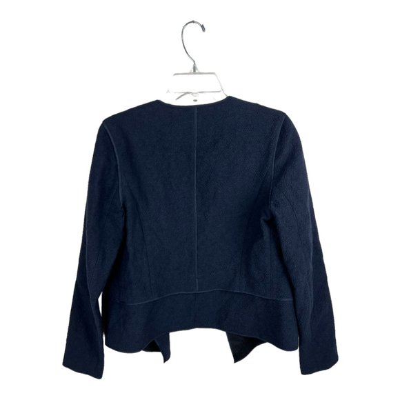 Vince Navy Blue Black Cotton Blend Boucle Long Sleeve Open Front Jacket Sz M - Picture 3 of 6